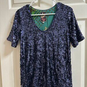 NEVER WORN Authentic Johnny Was Bradley Sequin Top Navy Small PERFECT!!!!
